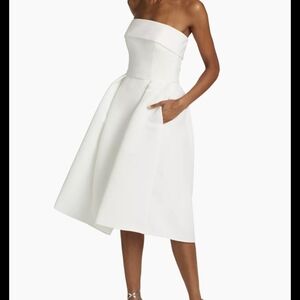 Amsale Faille Strapless White Dress With Pockets, Size 0